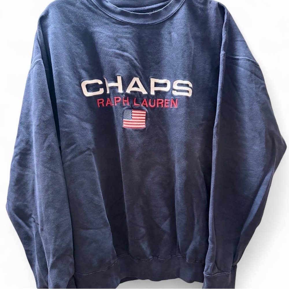 Ralph Lauren Navy Embroidered Crewneck Sweatshirt with Flag